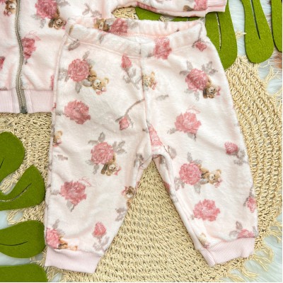  Conj. Jaqueta e Calça de Pelinho com Ursinhos - Rosa